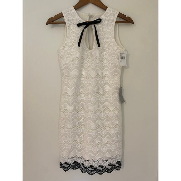 NWT Dress The Population White Black Lace Tie Front Keyhole S $206 Sleeveless - Picture 1 of 9
